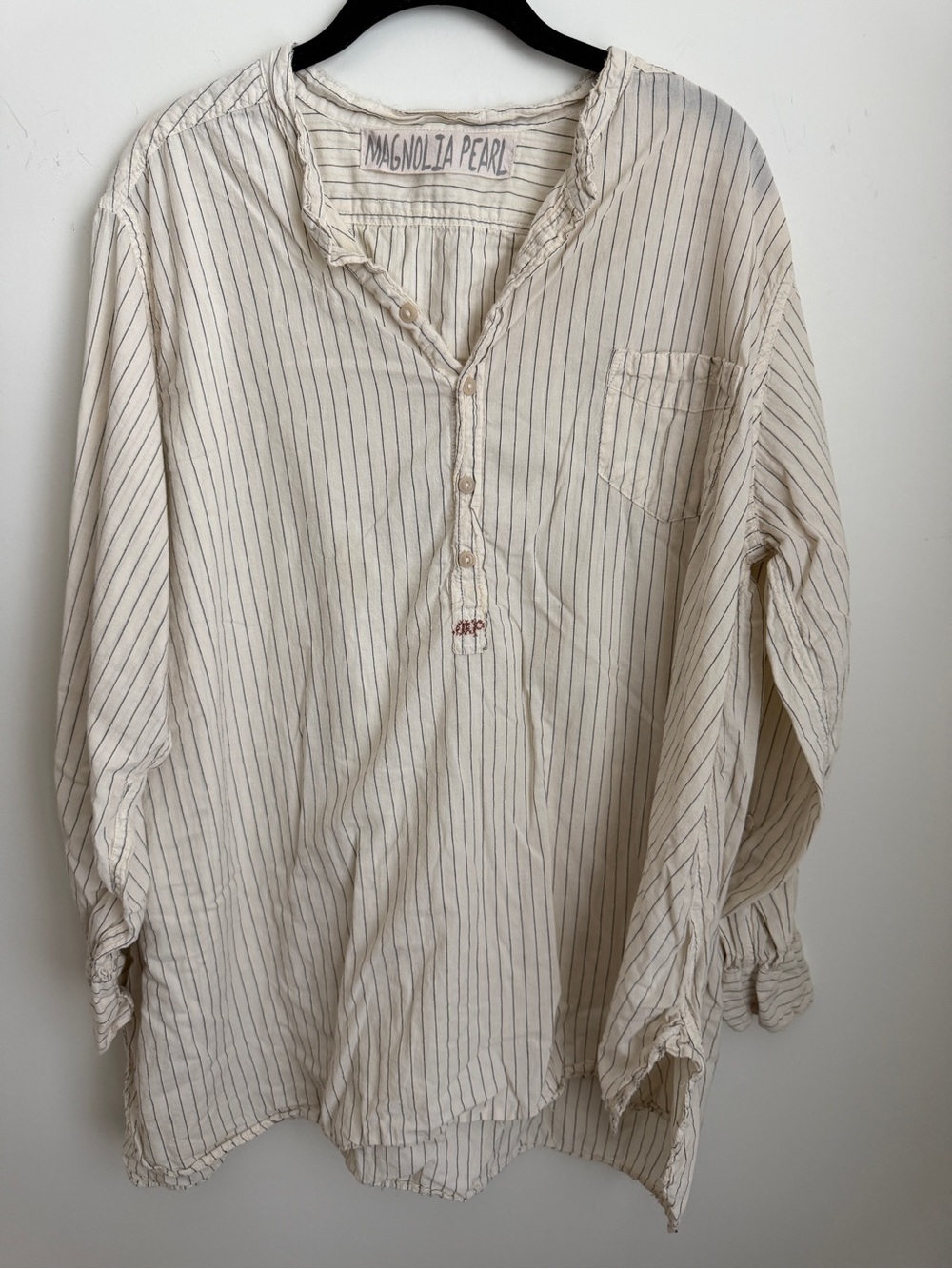 Magnolia Pearl Cream Pinstriped Henley Tunic